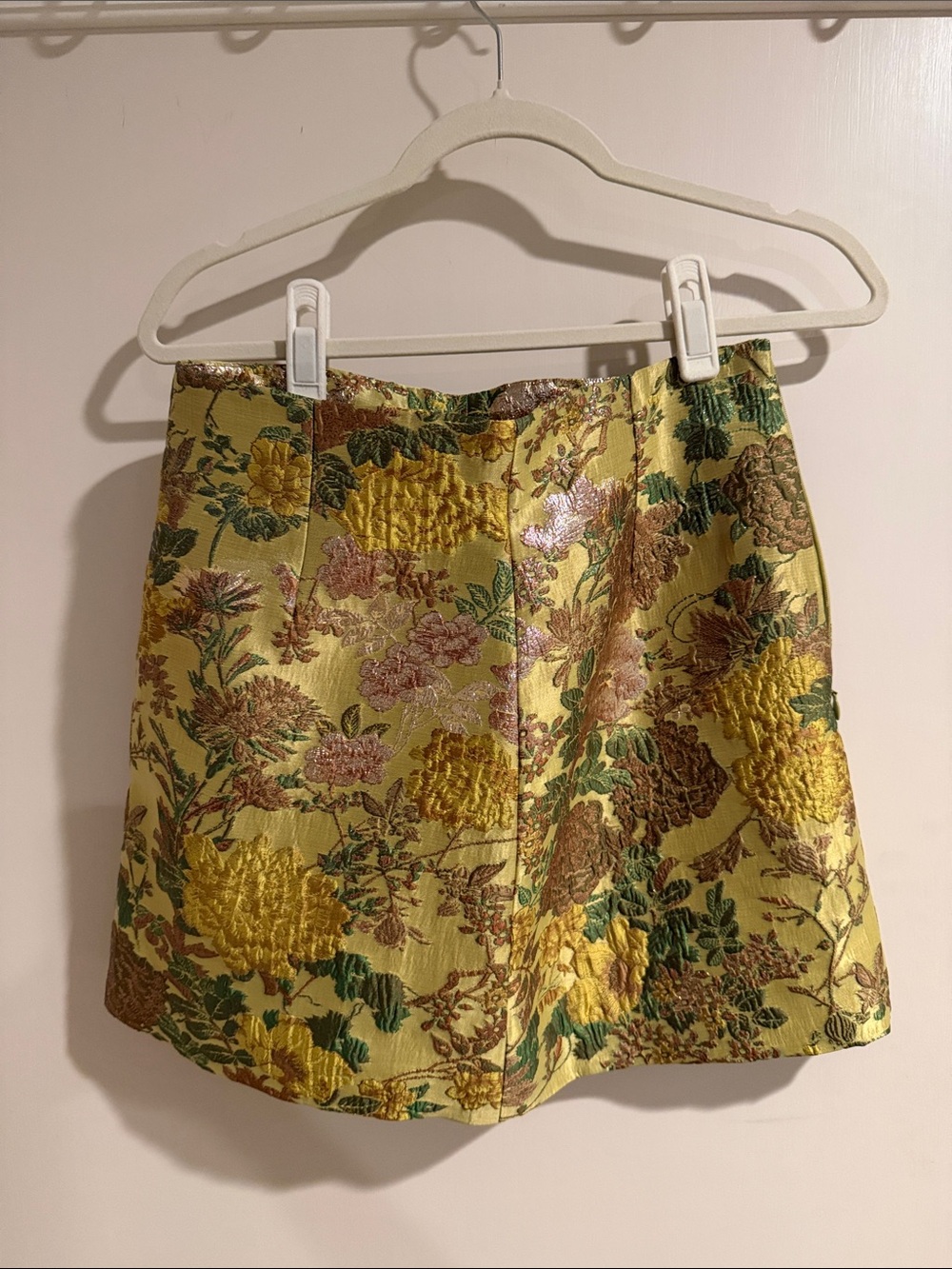 Cara Cara Yellow Floral Brocade Mini Skirt